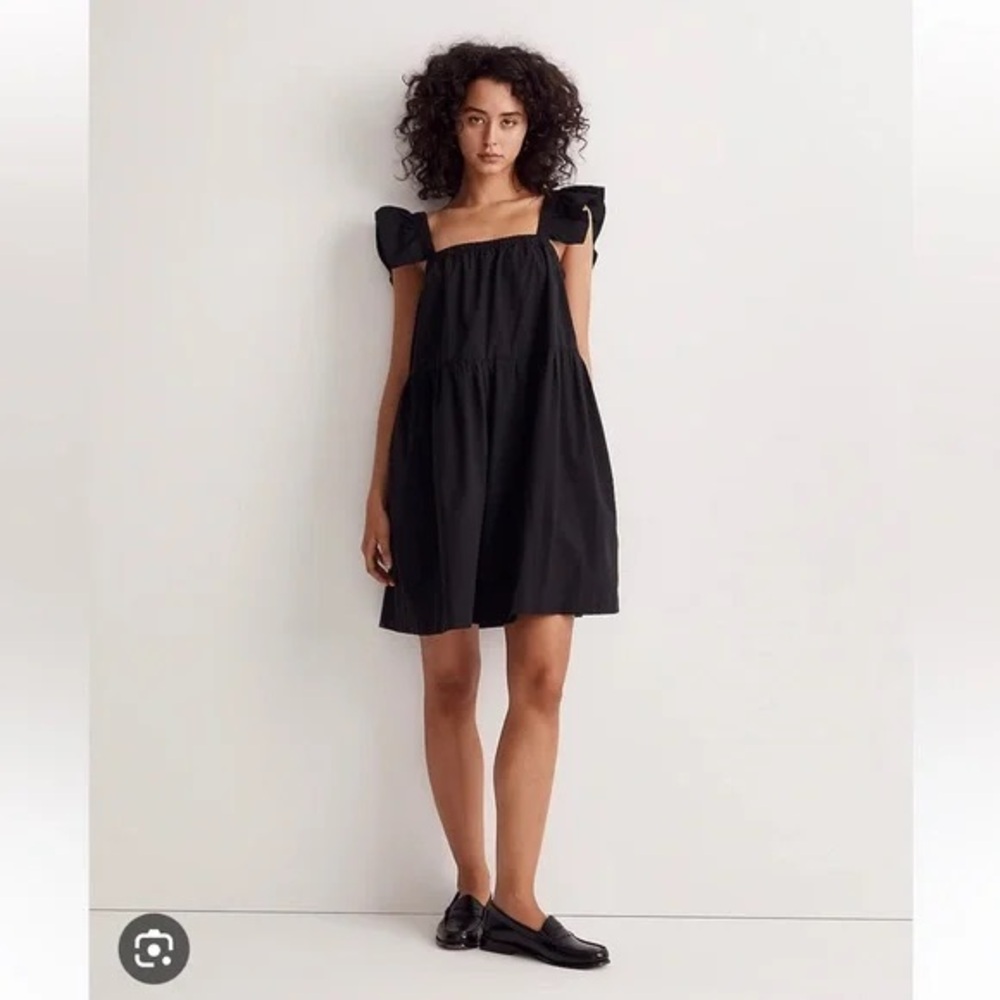 Madewell Black Flutter Sleeves‎ Square Neck Womens Dress NWT $70 XL